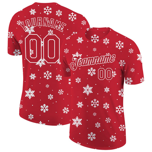 Custom Red Red-White Christmas 3D Performance T-Shirt - Main View