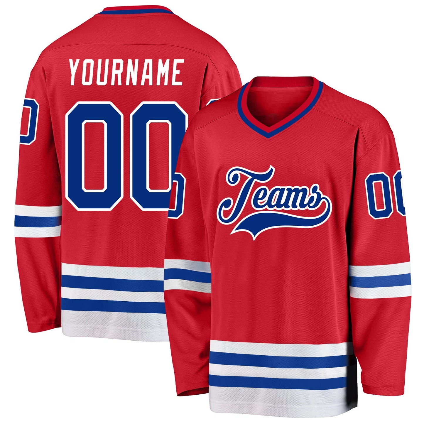 Custom Red Royal-White Hockey Jersey - Main View
