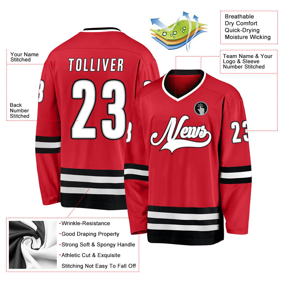 Custom Red White-Black Hockey Jersey view 2