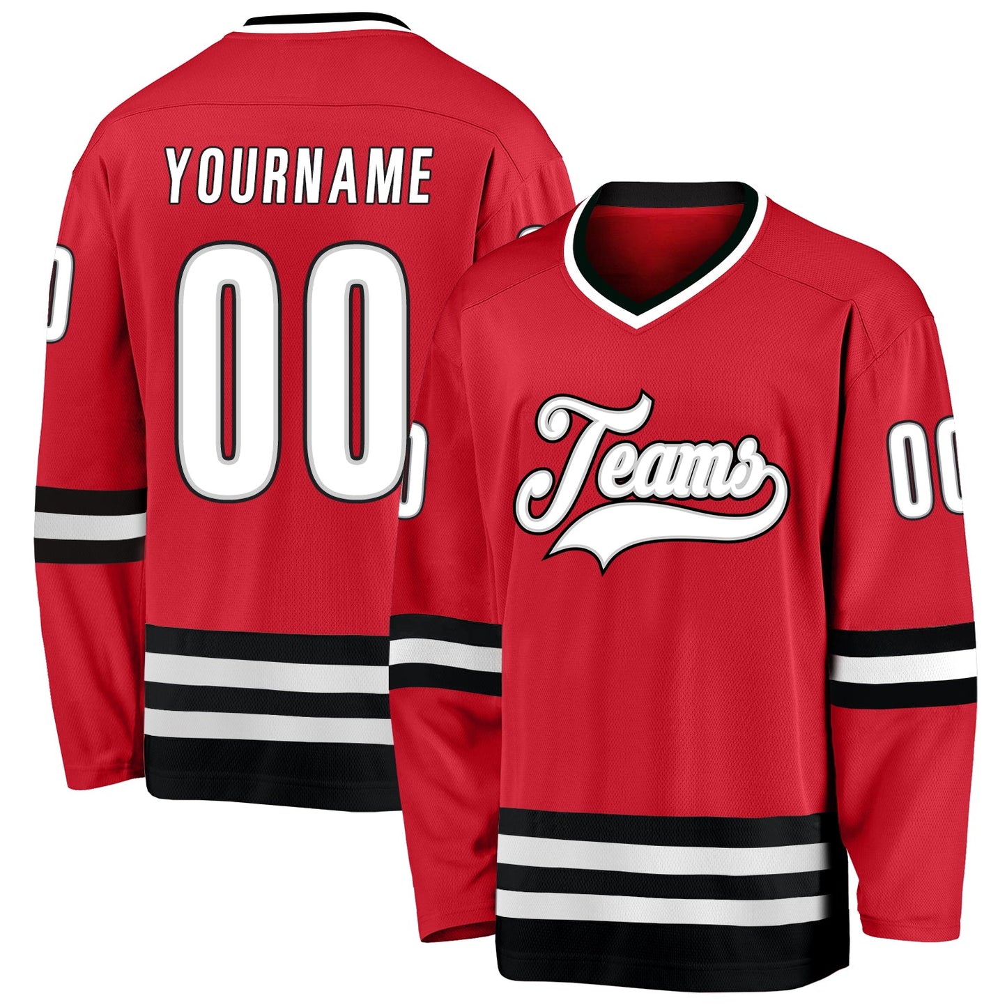 Custom Red White-Black Hockey Jersey - Main View