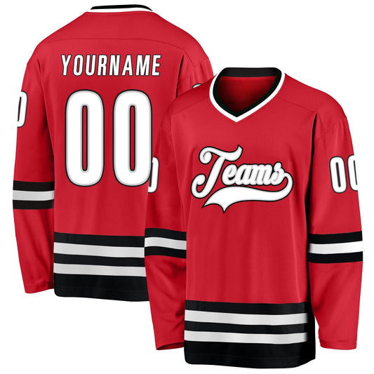 Custom Red White-Black Hockey Jersey - Main View
