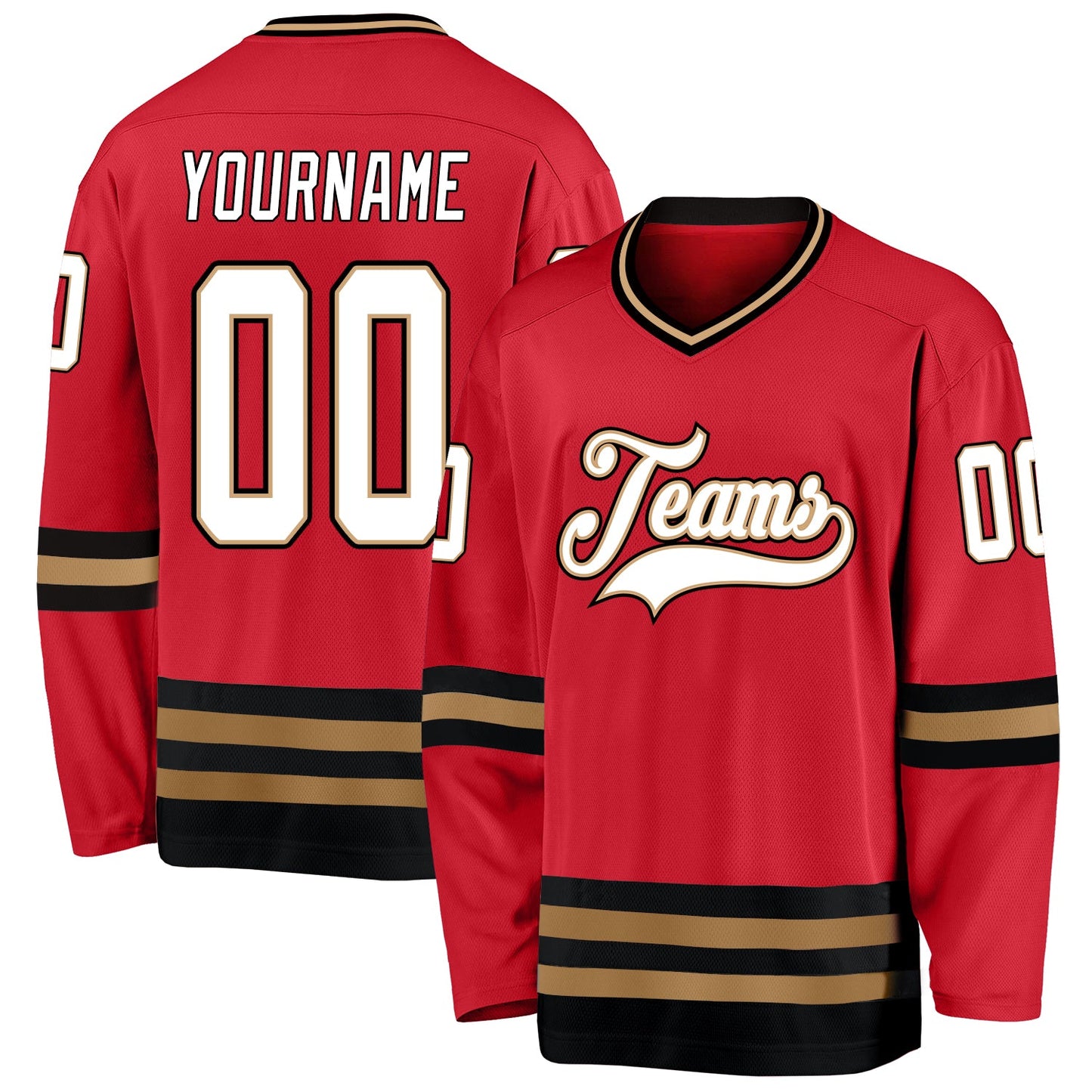 Custom Red White-Old Gold Hockey Jersey - Main View