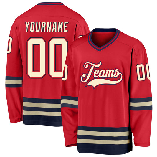 Custom Red Cream-Navy Hockey Jersey - Main View