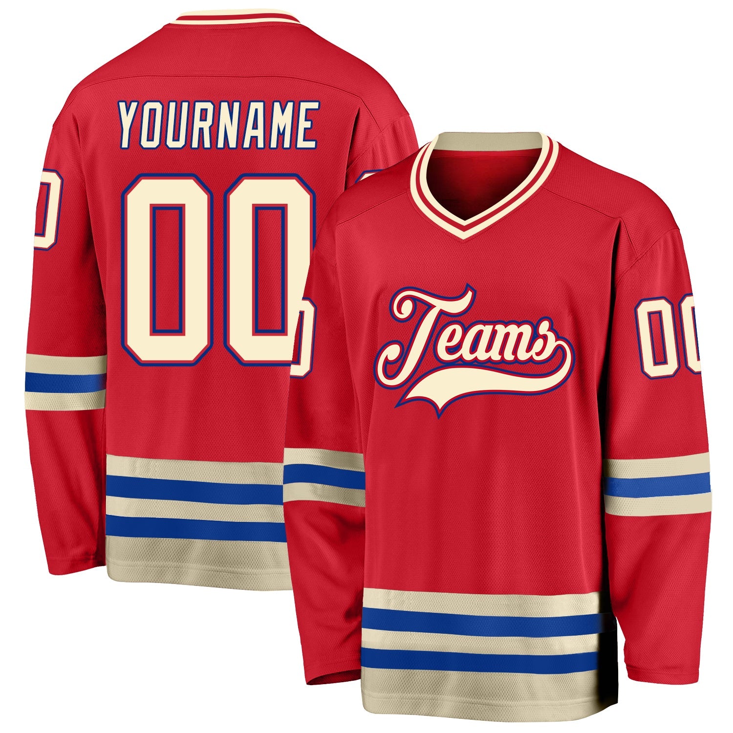 Custom Red Cream-Royal Hockey Jersey - Main View