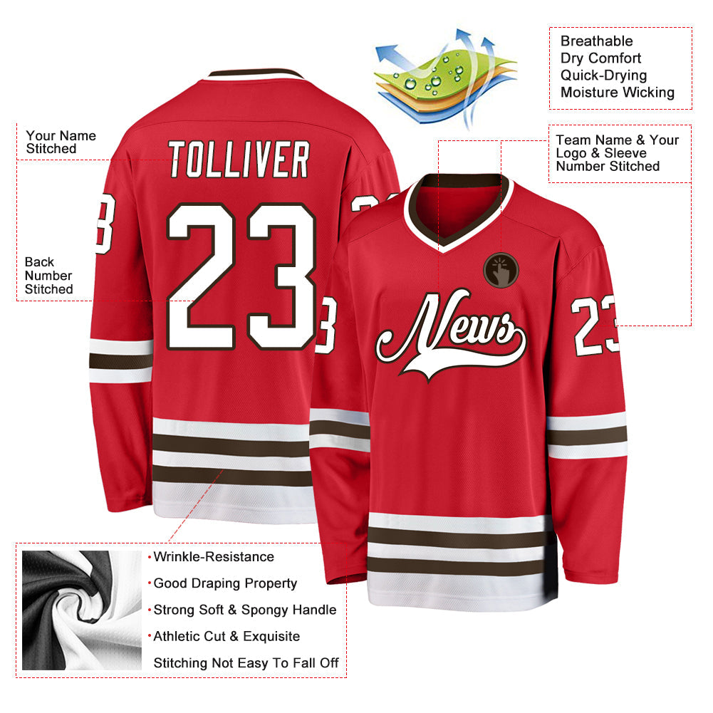 Custom Red White-Brown Hockey Jersey view 2