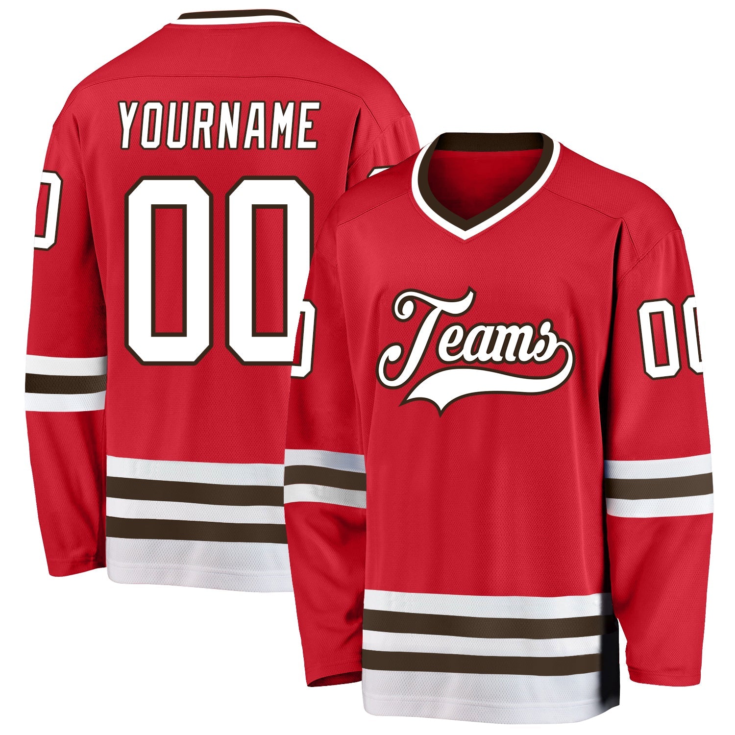 Custom Red White-Brown Hockey Jersey - Main View