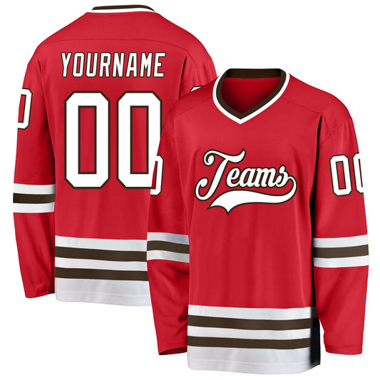 Custom Red White-Brown Hockey Jersey - Main View