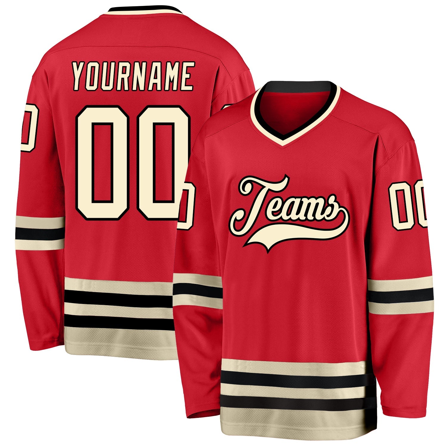 Custom Red Cream-Black Hockey Jersey - Main View