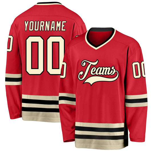 Custom Red Cream-Black Hockey Jersey - Main View