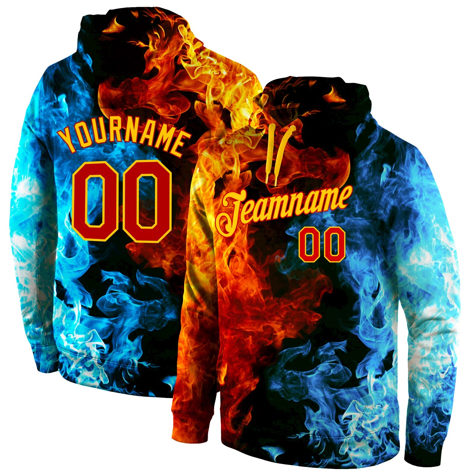 Custom Stitched Red Red-Gold 3D Pattern Design Flame Sports Pullover Sweatshirt Hoodie - Main View