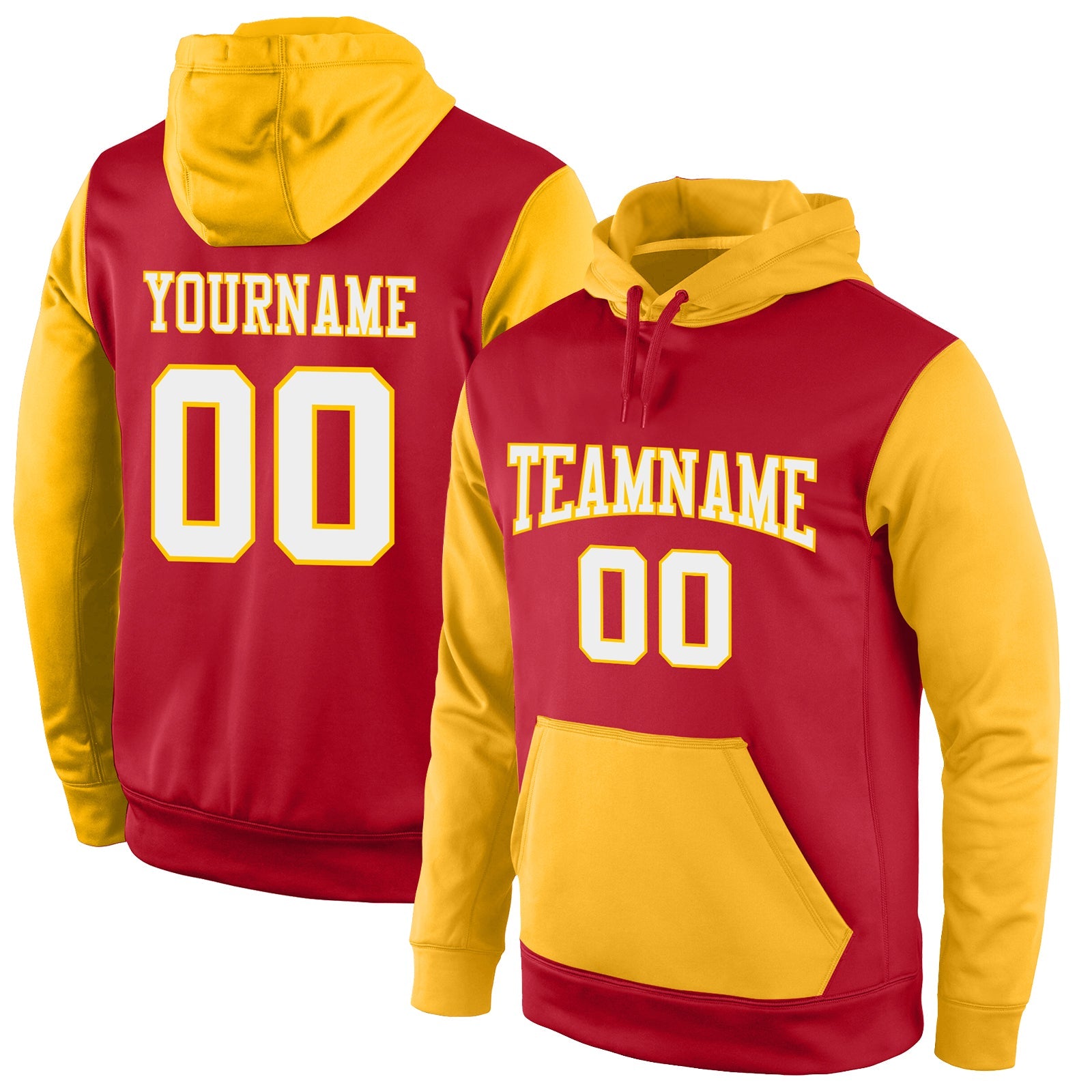 Custom Stitched Red White-Gold Sports Pullover Sweatshirt Hoodie - Main View