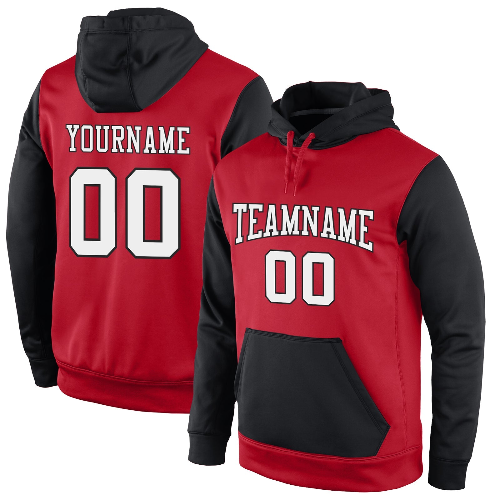 Custom Stitched Red White-Black Sports Pullover Sweatshirt Hoodie - Main View