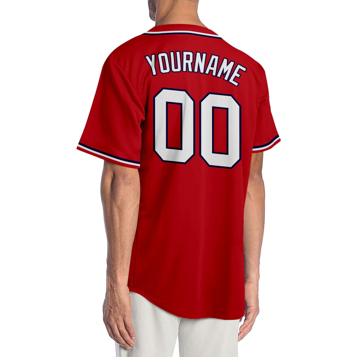 Custom Red White-Navy Authentic Baseball Jersey view 2