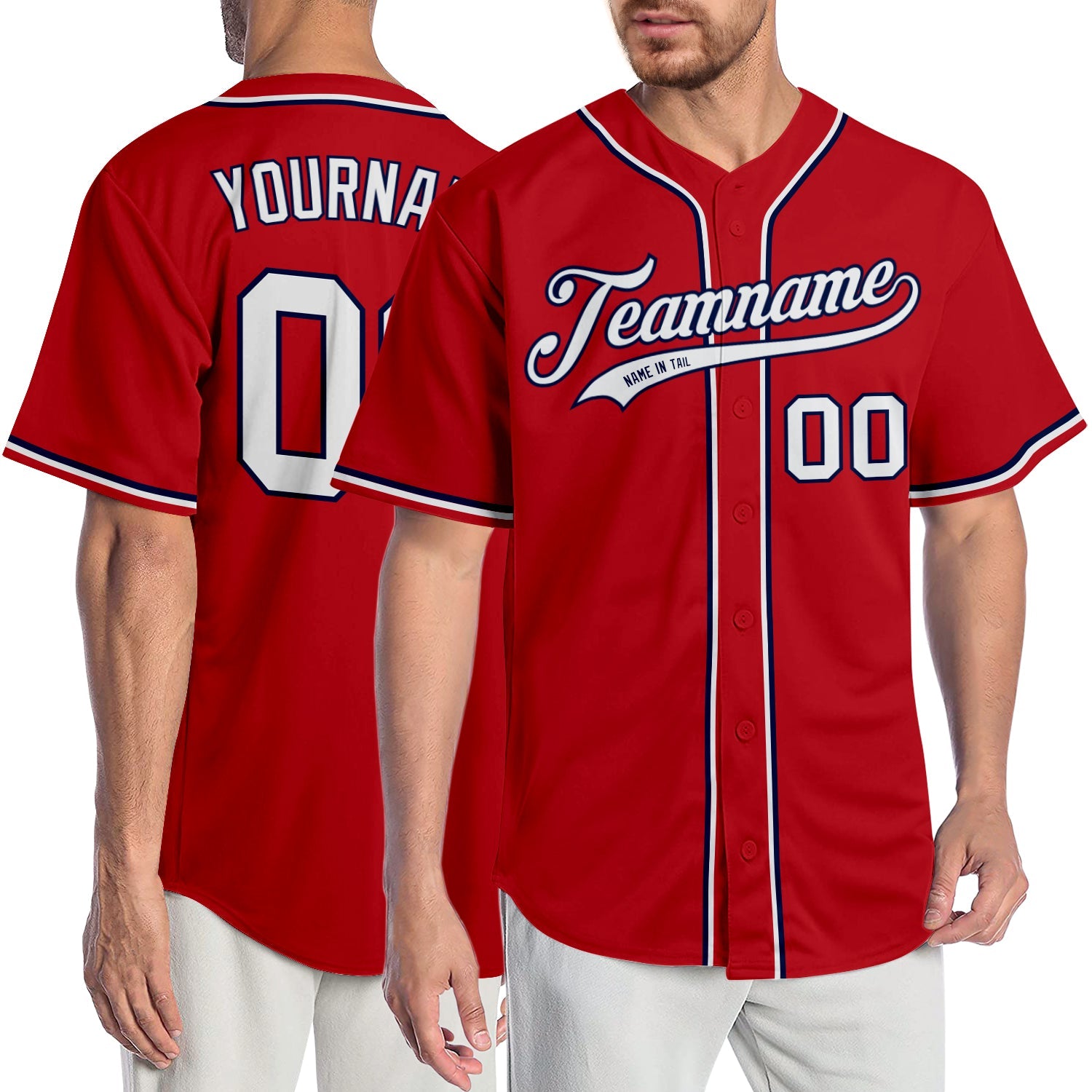 Custom Red White-Navy Authentic Baseball Jersey - Main View