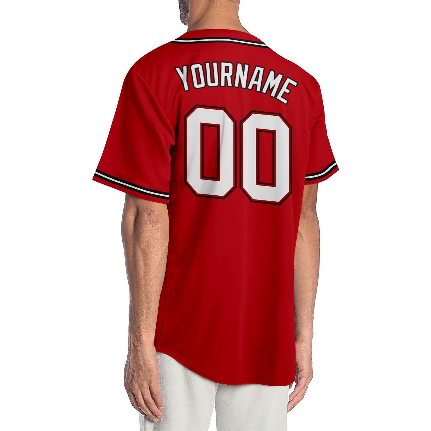 Custom Red White-Black Authentic Baseball Jersey view 2