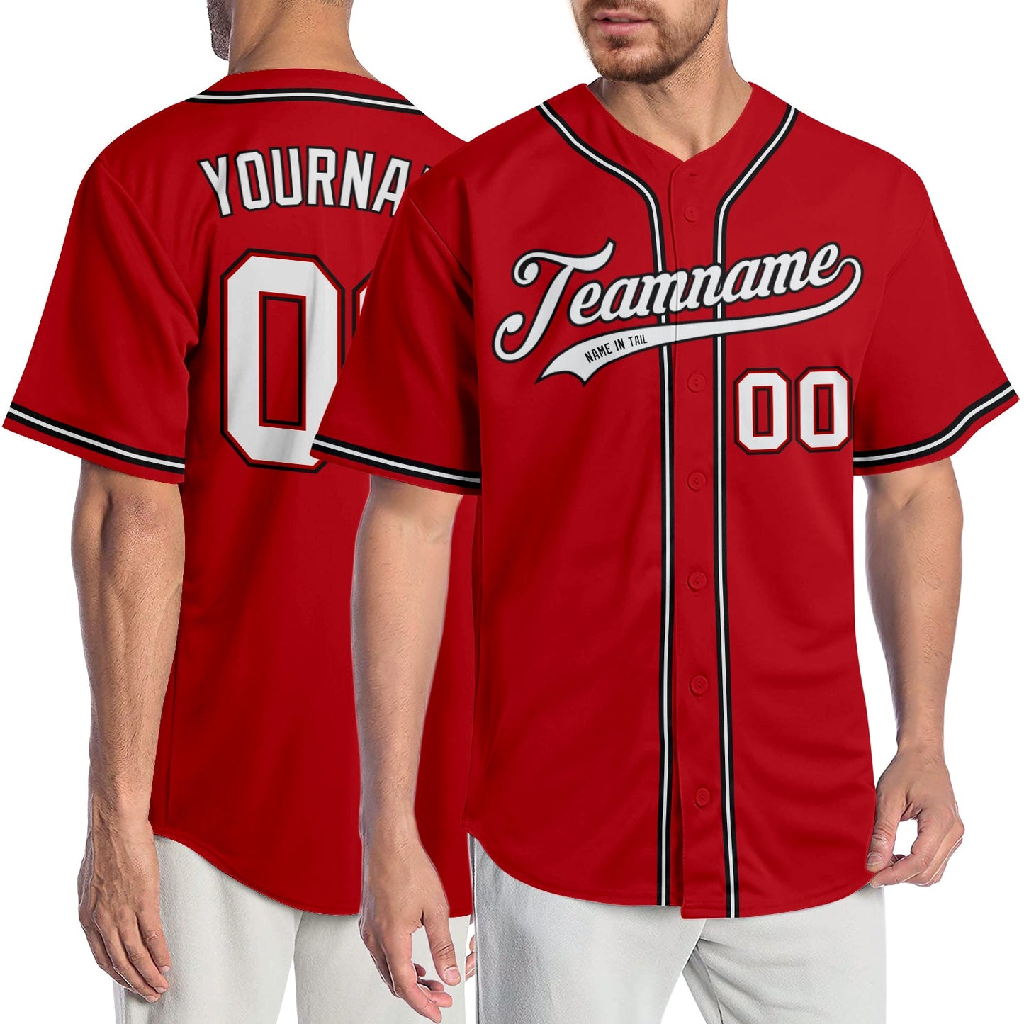 Custom Red White-Black Authentic Baseball Jersey - Main View