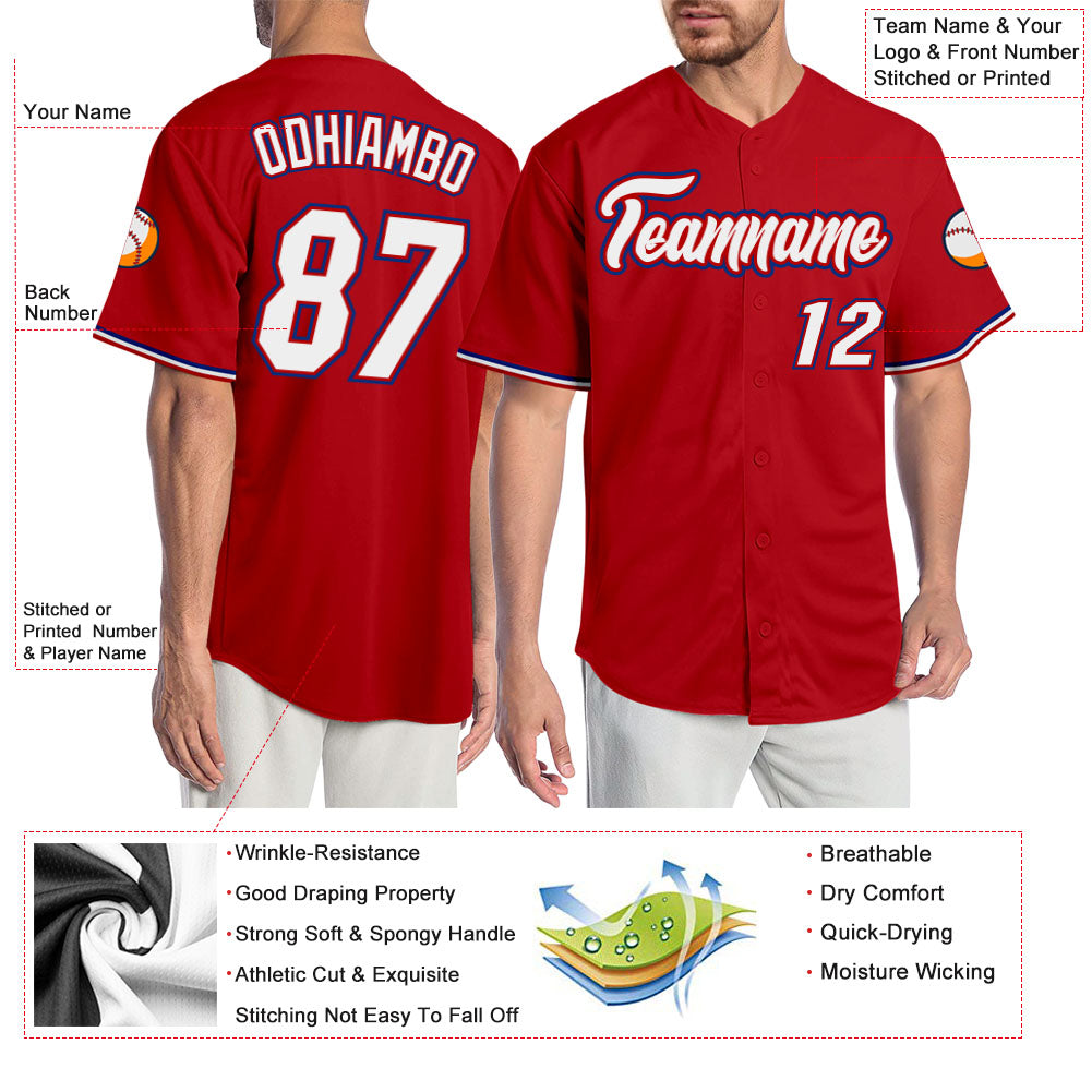 Custom Red White-Royal Authentic Baseball Jersey view 3