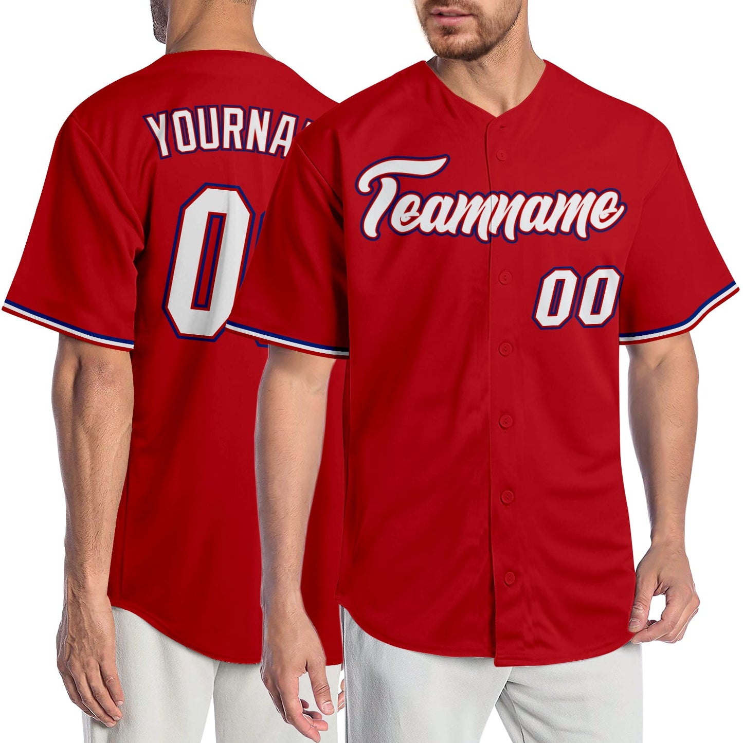 Custom Red White-Royal Authentic Baseball Jersey - Main View