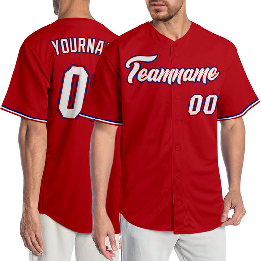 Custom Red White-Royal Authentic Baseball Jersey - Main View