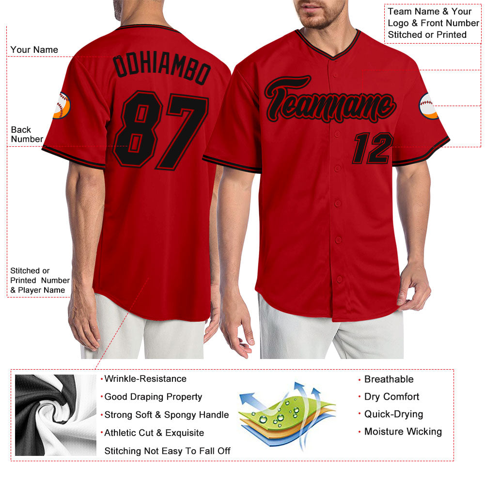 Custom Red Black-Red Authentic Baseball Jersey view 3