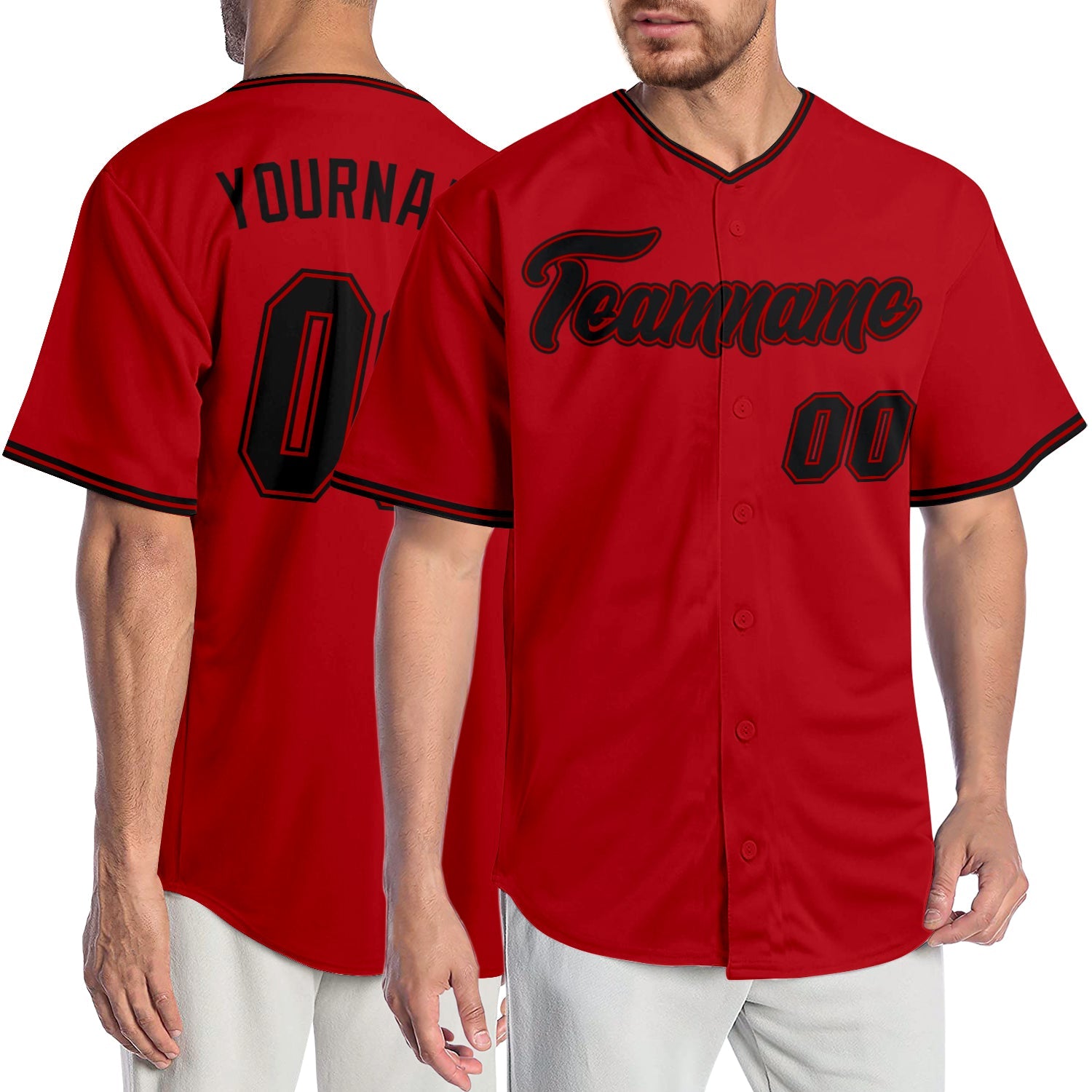 Custom Red Black-Red Authentic Baseball Jersey - Main View