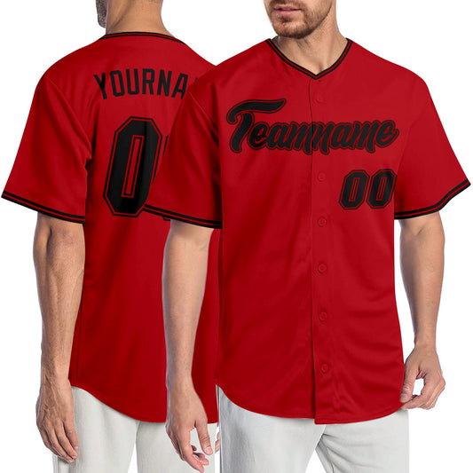 Custom Red Black-Red Authentic Baseball Jersey - Main View