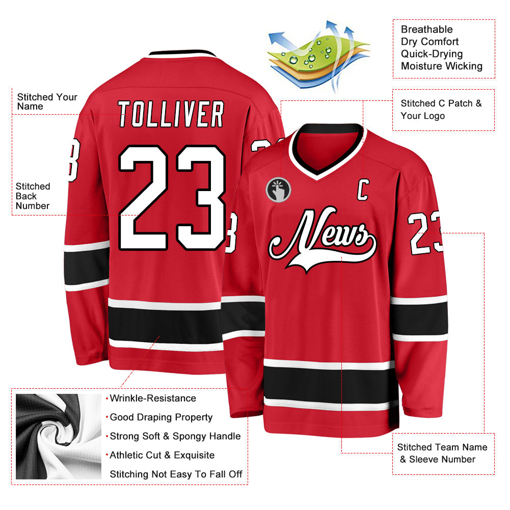 Custom Red White-Black Hockey Jersey view 2
