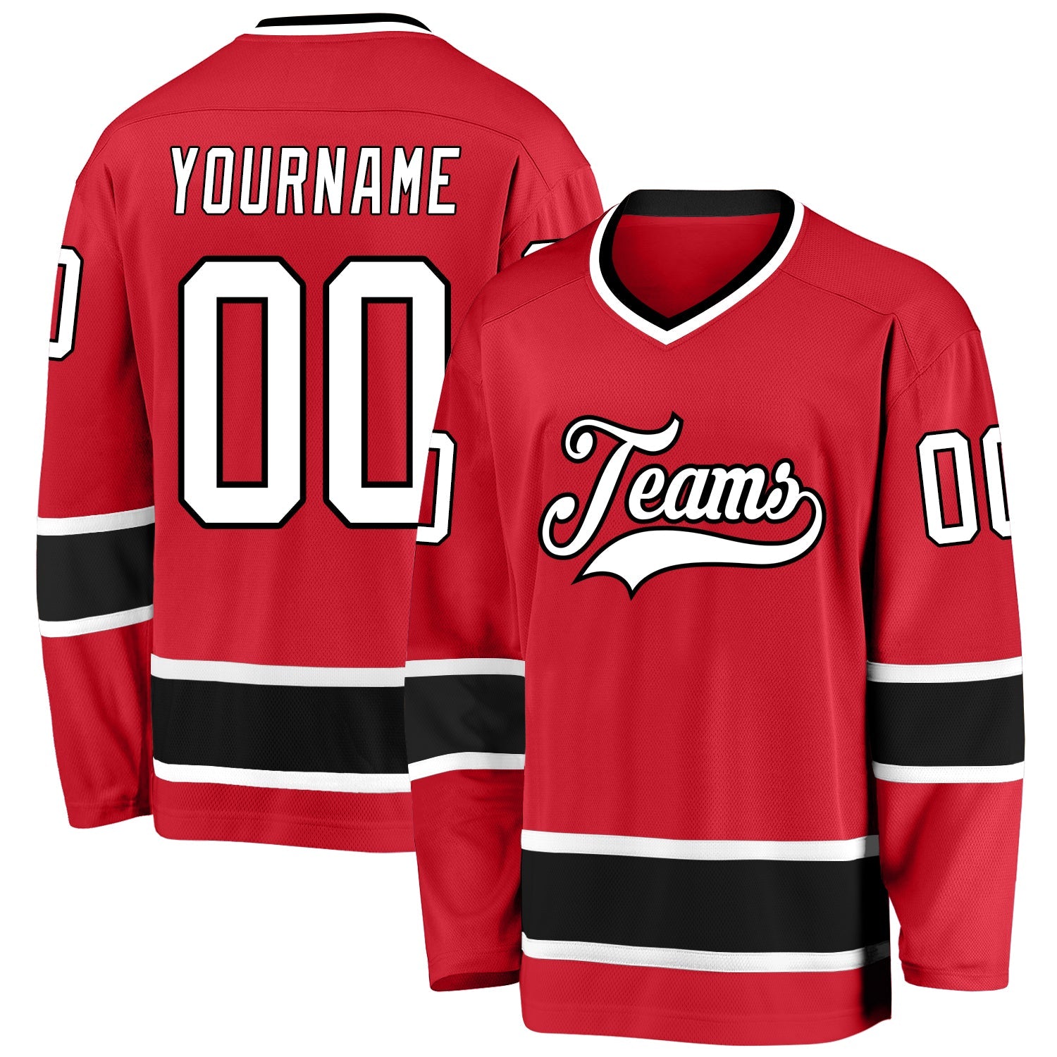 Custom Red White-Black Hockey Jersey - Main View