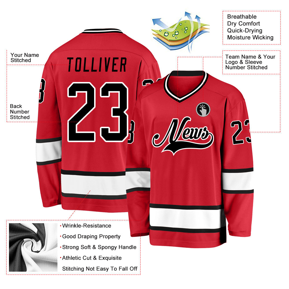 Custom Red Black-White Hockey Jersey view 2