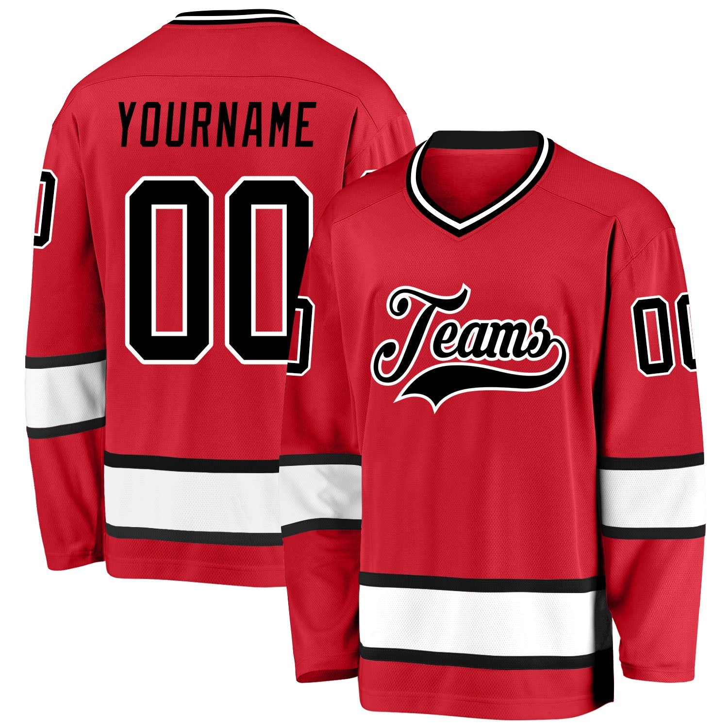Custom Red Black-White Hockey Jersey - Main View