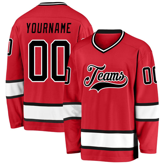 Custom Red Black-White Hockey Jersey - Main View