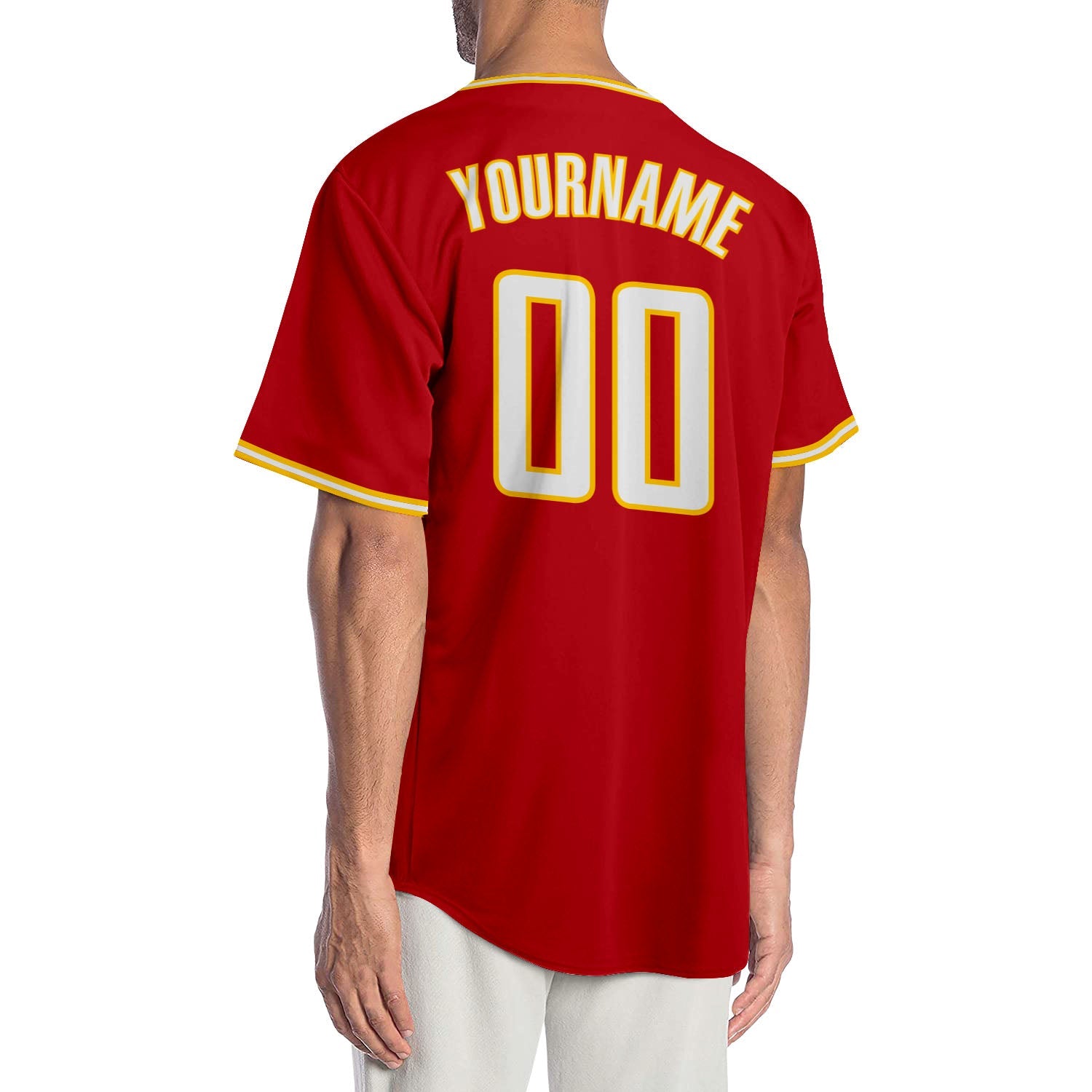 Custom Red White-Gold Authentic Baseball Jersey view 2