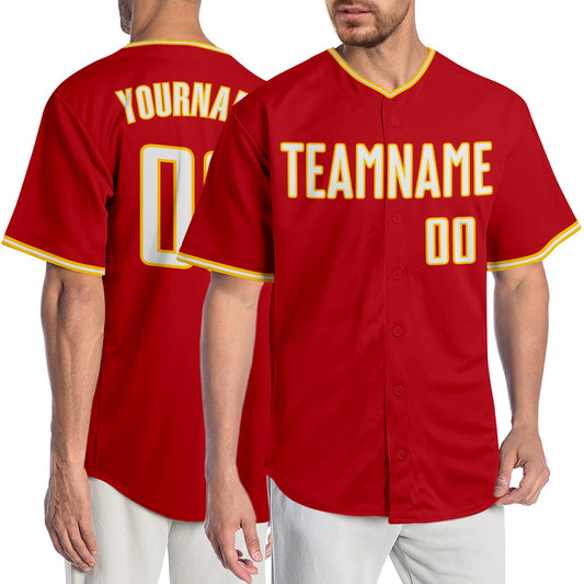 Custom Red White-Gold Authentic Baseball Jersey - Main View