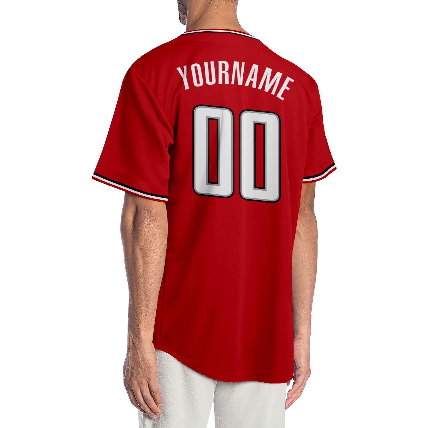 Custom Red White-Black Authentic Baseball Jersey view 2