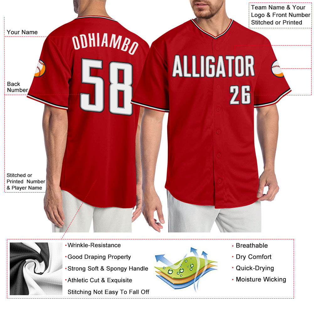 Custom Red White-Black Authentic Baseball Jersey view 3