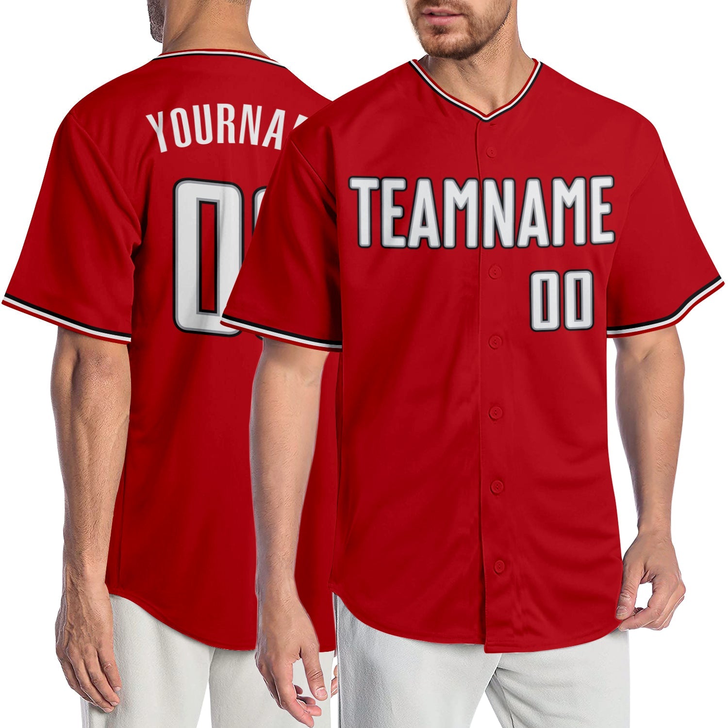 Custom Red White-Black Authentic Baseball Jersey - Main View
