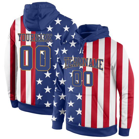 Custom Stitched Red Royal-Old Gold 3D American Flag Fashion Sports Pullover Sweatshirt Hoodie - Main View
