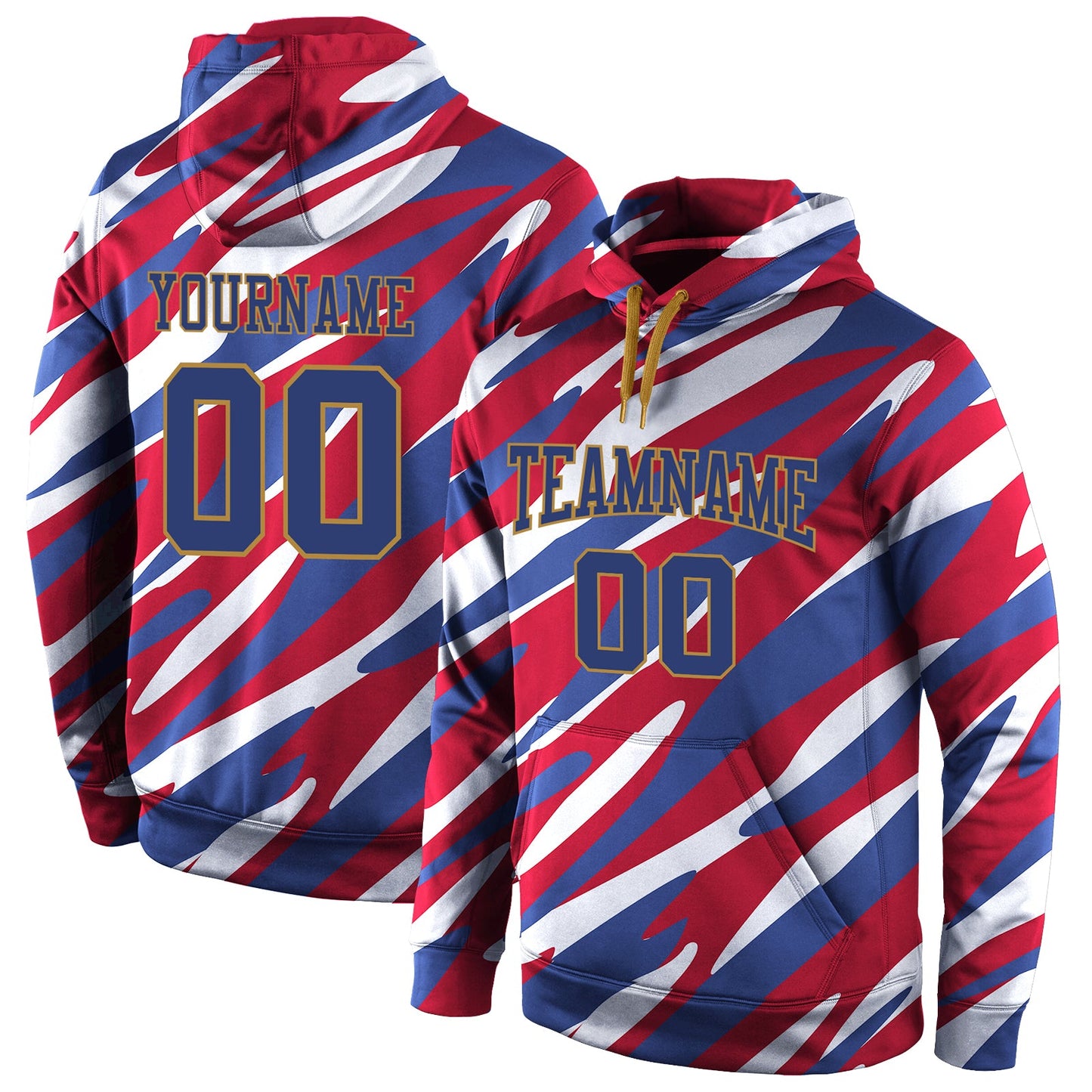 Custom Stitched Red Royal-Old Gold 3D Pattern Design Sports Pullover Sweatshirt Hoodie - Main View
