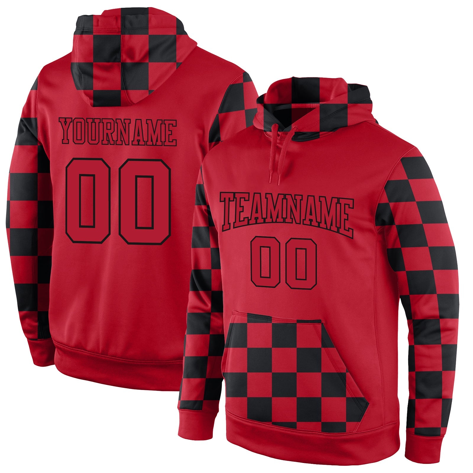 Custom Stitched Red Red-Black Sports Pullover Sweatshirt Hoodie - Main View