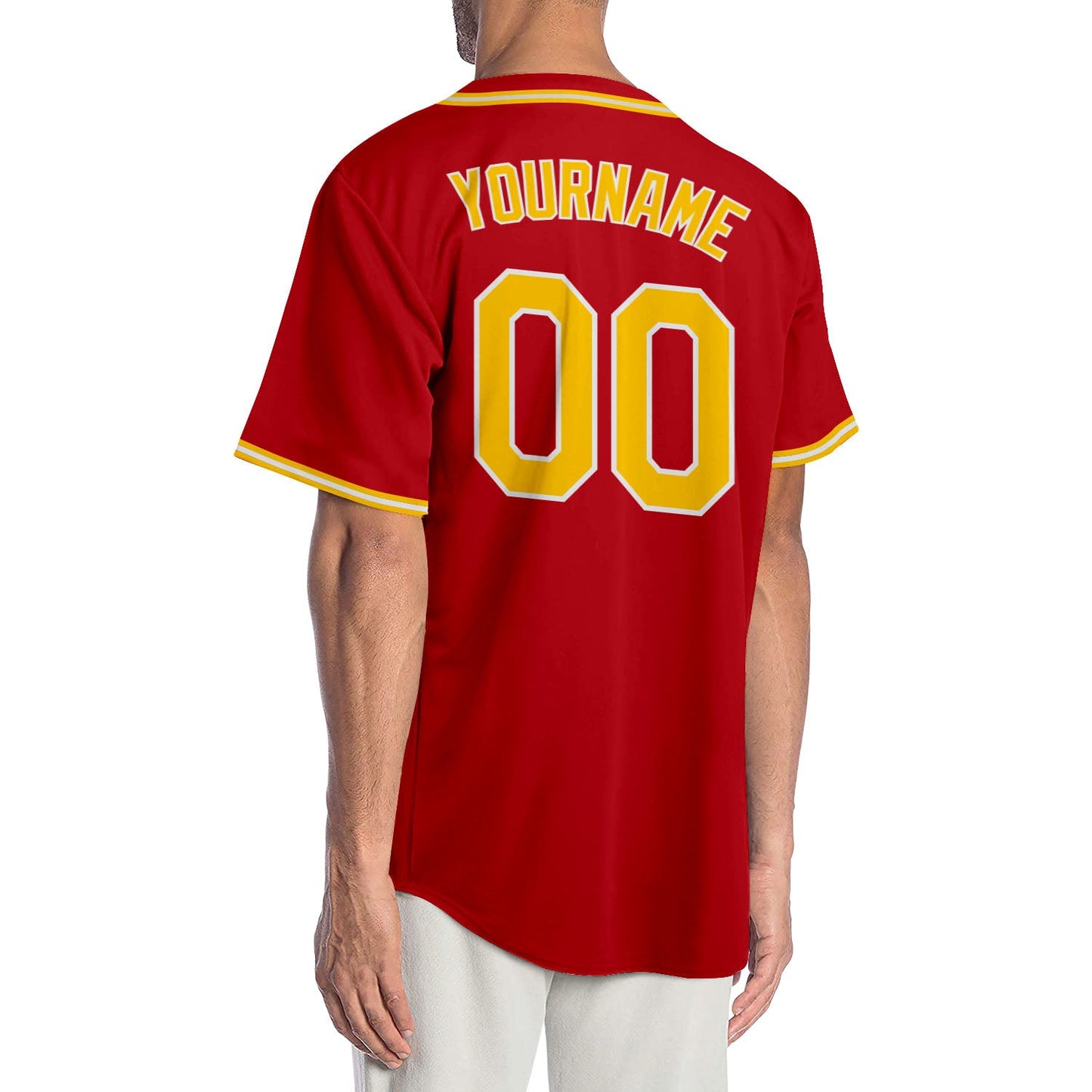 Custom Red Gold-White Authentic Baseball Jersey view 2