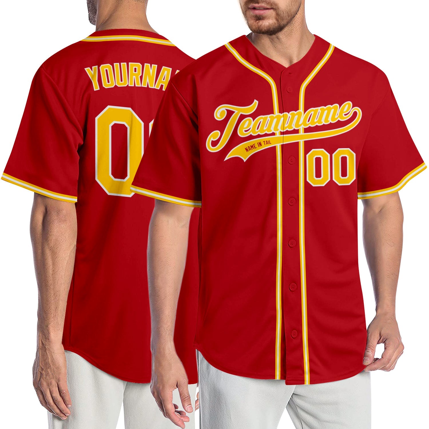 Custom Red Gold-White Authentic Baseball Jersey - Main View