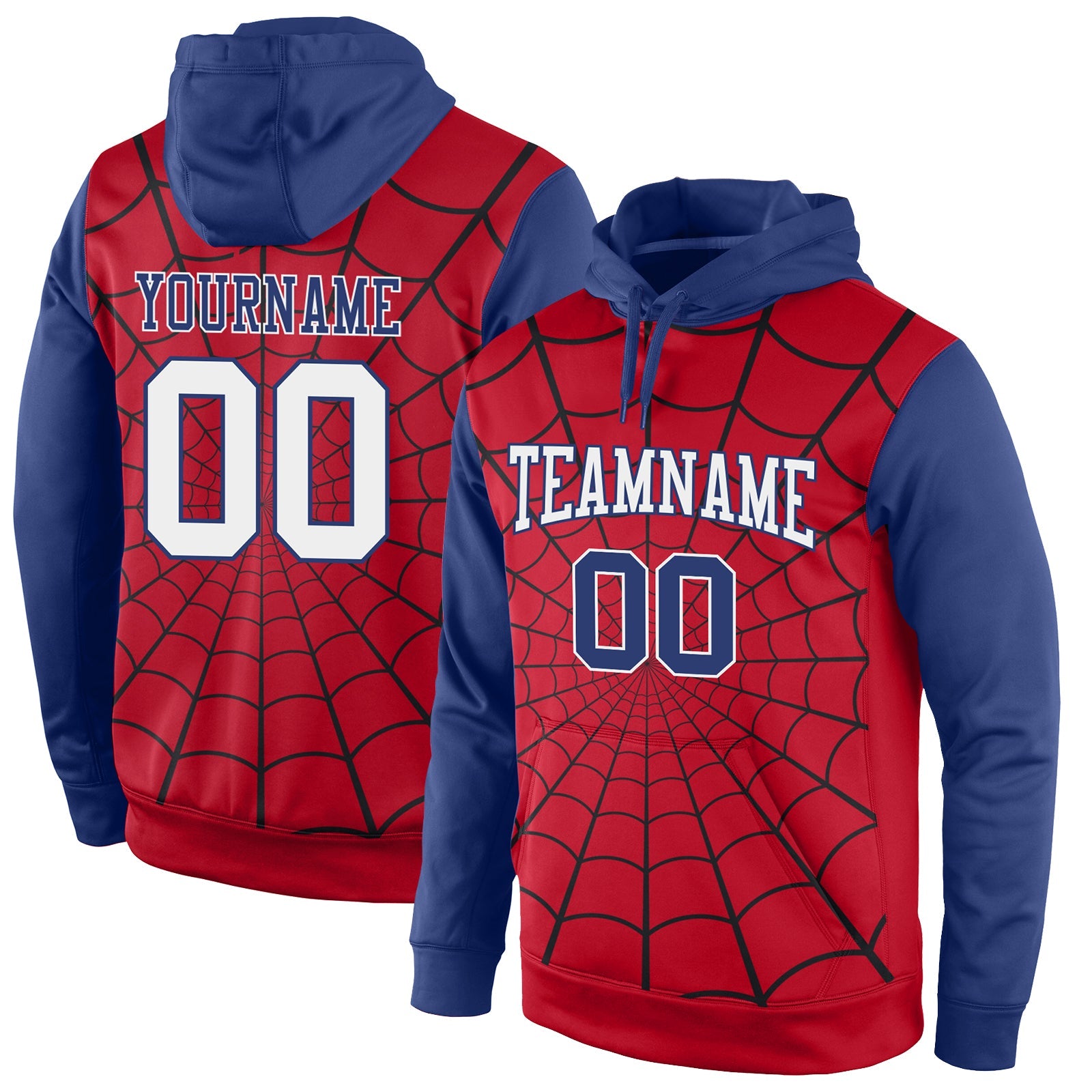 Custom Stitched Red White-Royal 3D Pattern Design Spider Sports Pullover Sweatshirt Hoodie - Main View