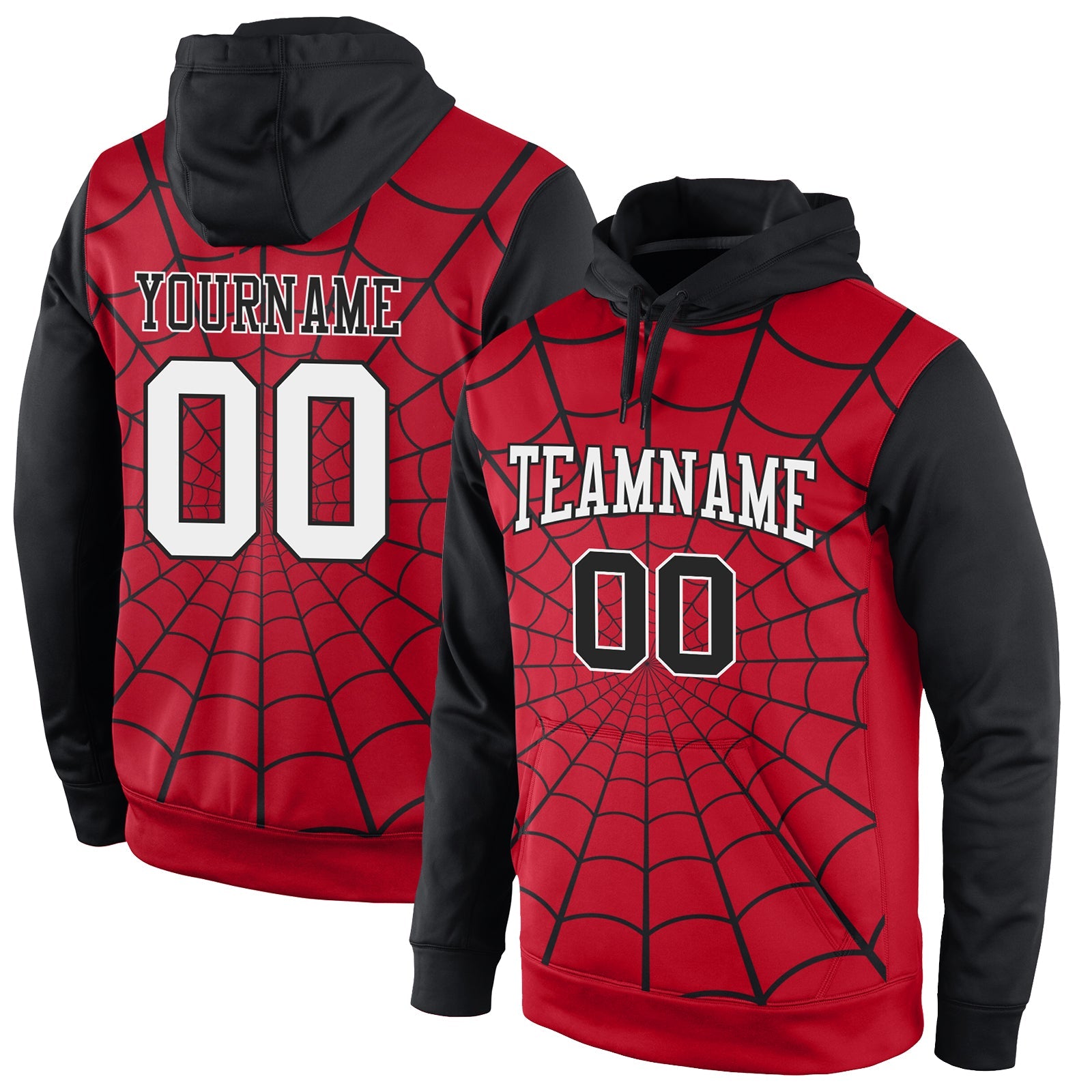 Custom Stitched Red White-Black 3D Pattern Design Spider Sports Pullover Sweatshirt Hoodie - Main View