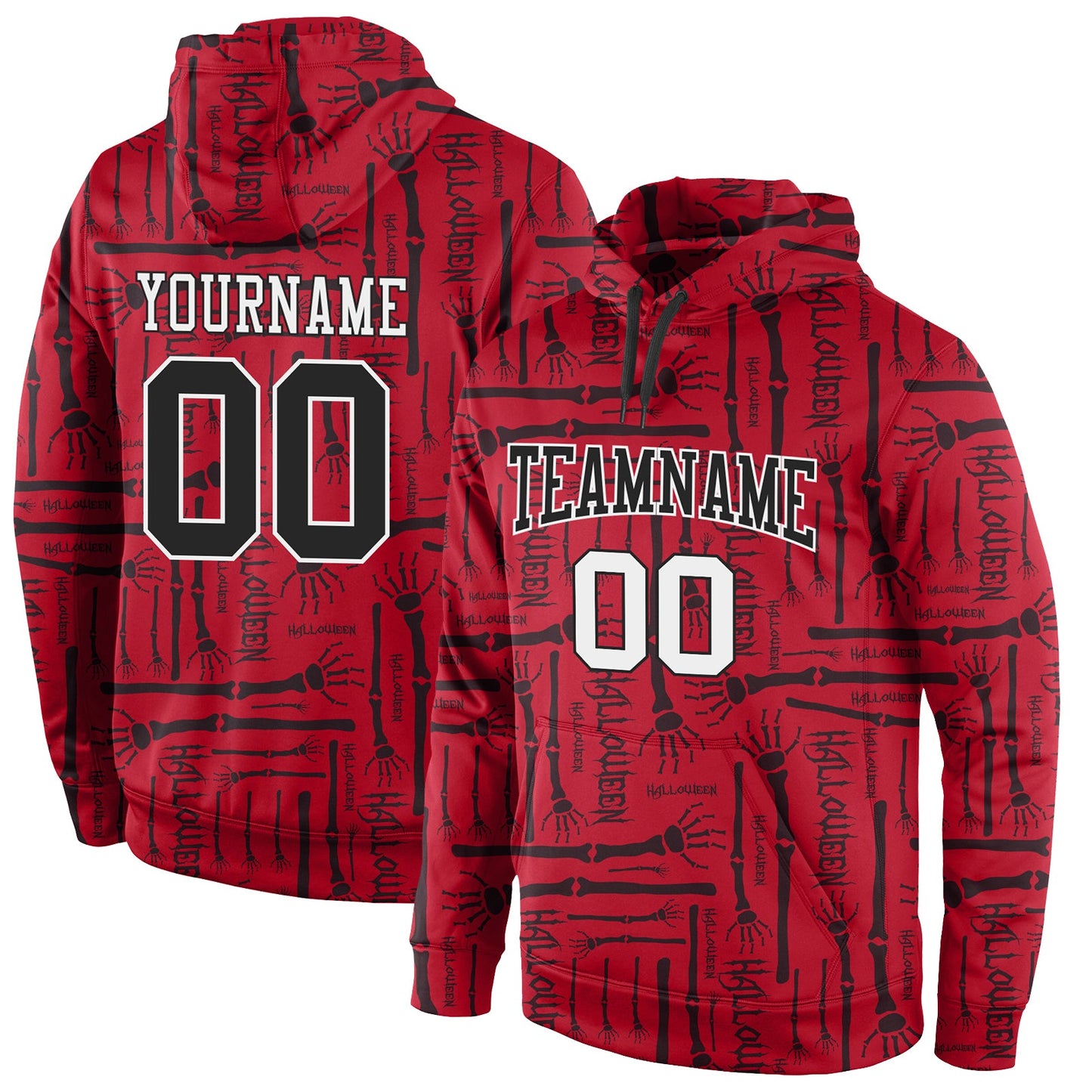 Custom Stitched Red Black-White 3D Pattern Halloween Sports Pullover Sweatshirt Hoodie - Main View