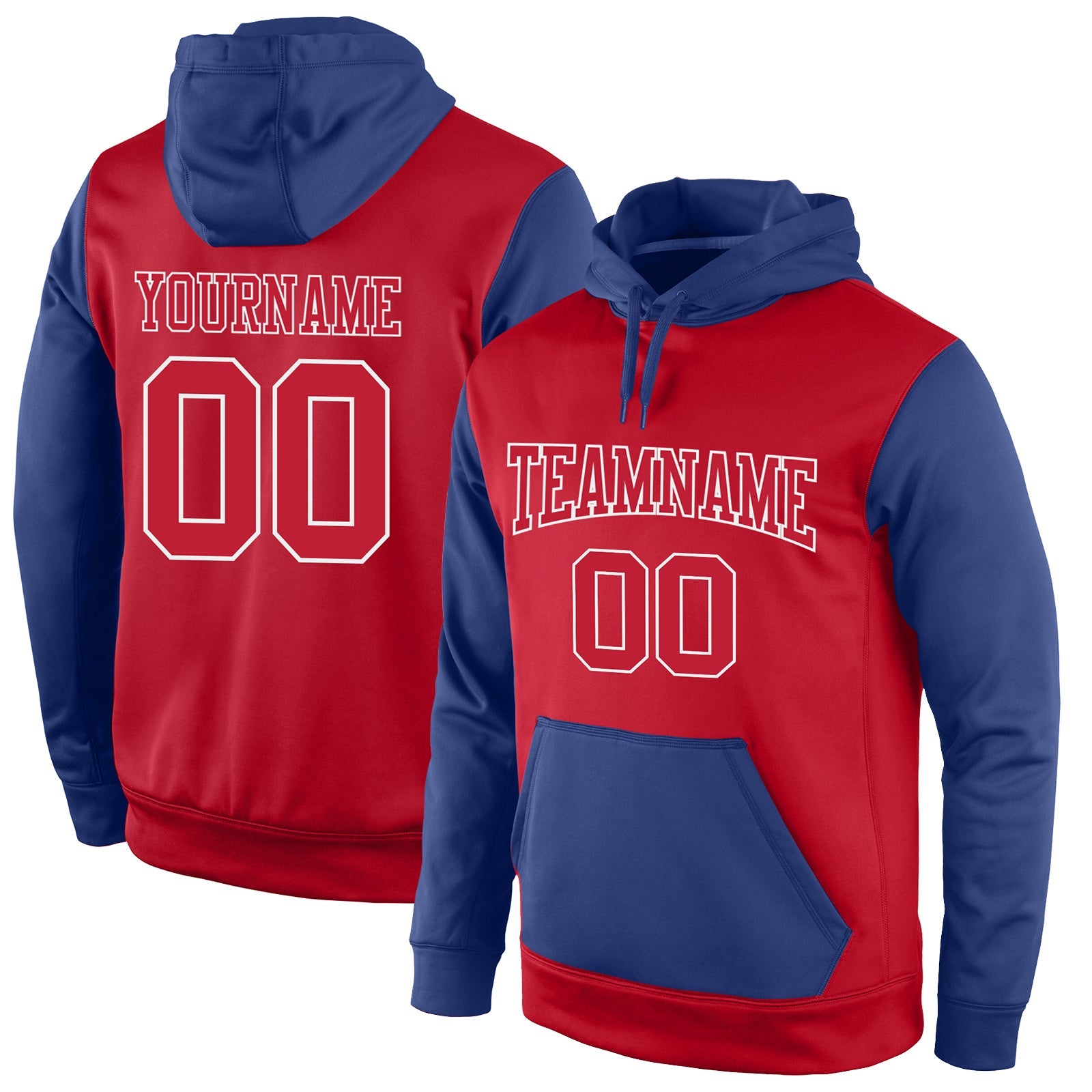 Custom Stitched Red Red-Royal Sports Pullover Sweatshirt Hoodie - Main View