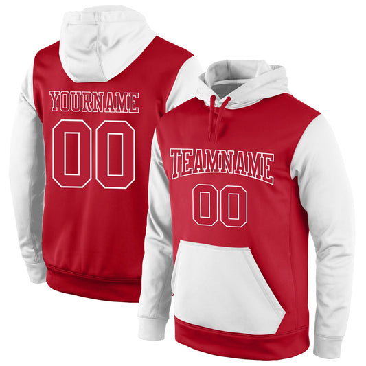 Custom Stitched Red Red-White Sports Pullover Sweatshirt Hoodie - Main View
