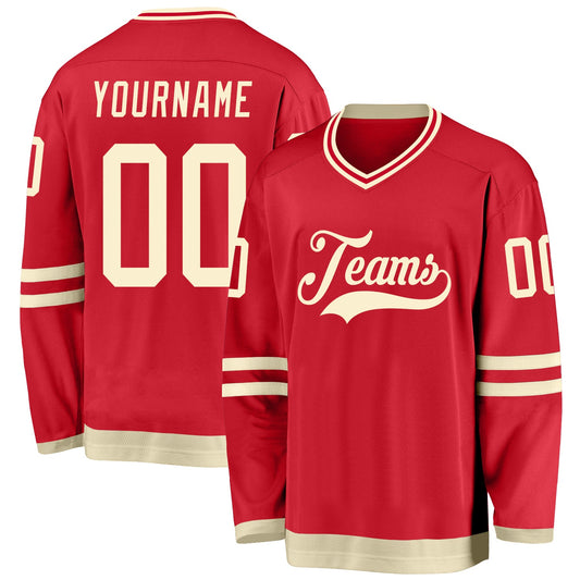 Custom Red Cream Hockey Jersey - Main View