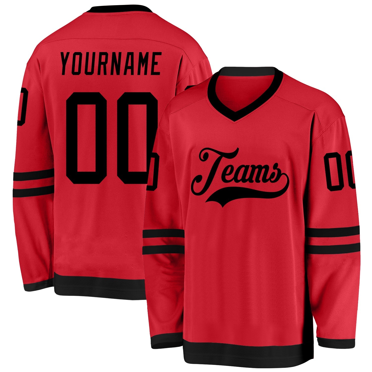Custom Red Black Hockey Jersey - Main View