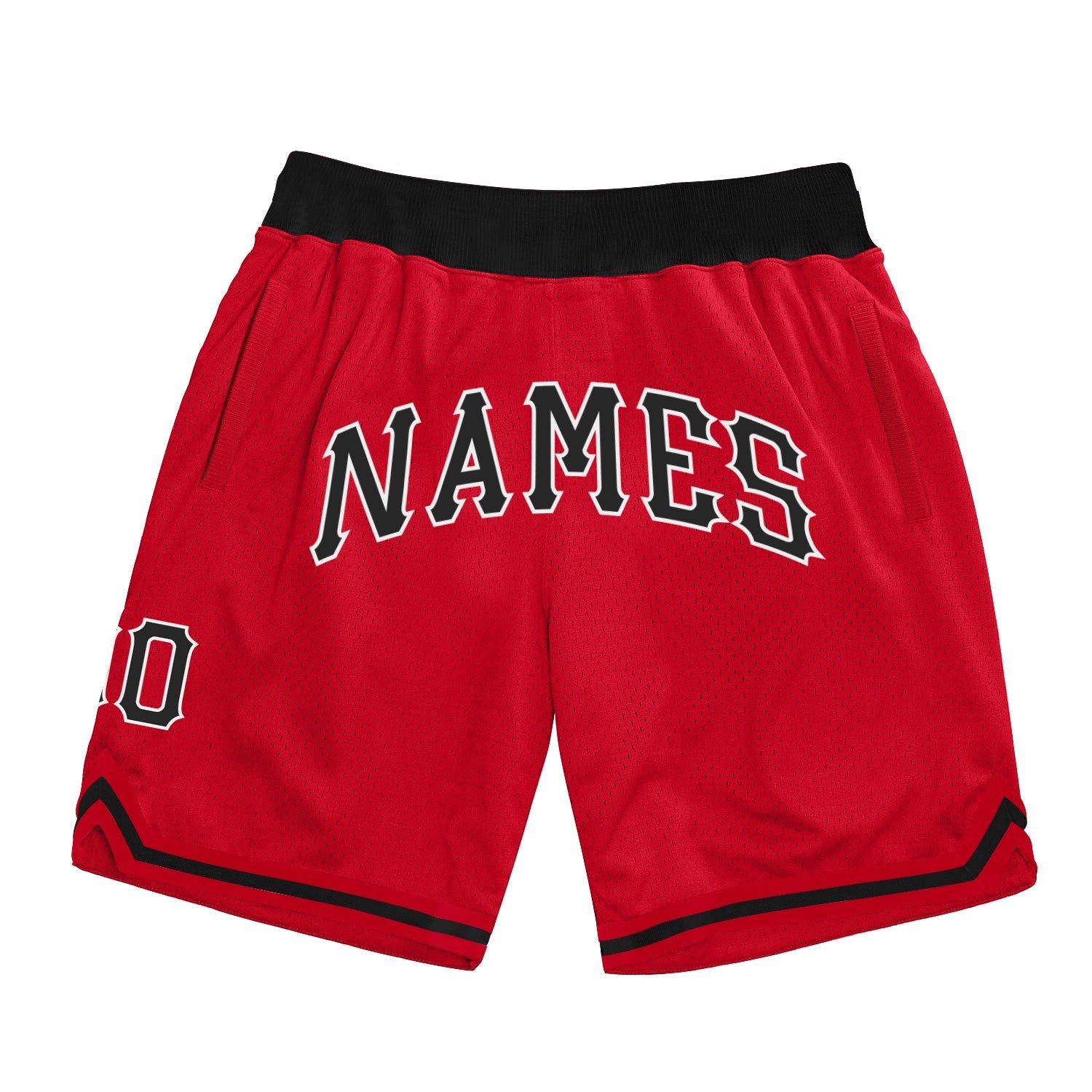 Custom Red Black-White Authentic Throwback Basketball Shorts - Main View