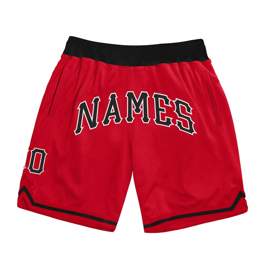 Custom Red Black-White Authentic Throwback Basketball Shorts - Main View
